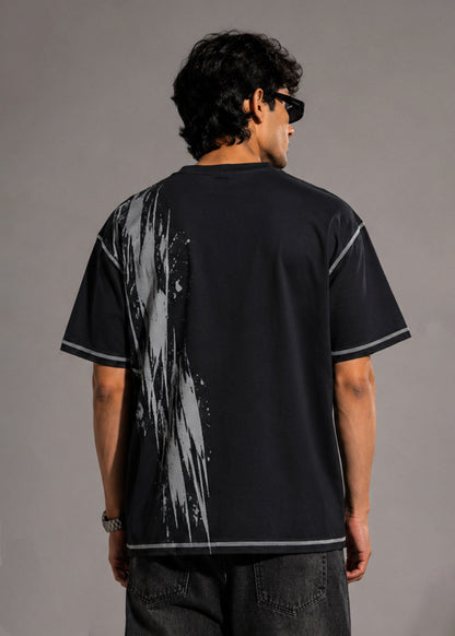 J&JP Black Dark Wave Oversized Mens Casual T-Shirt