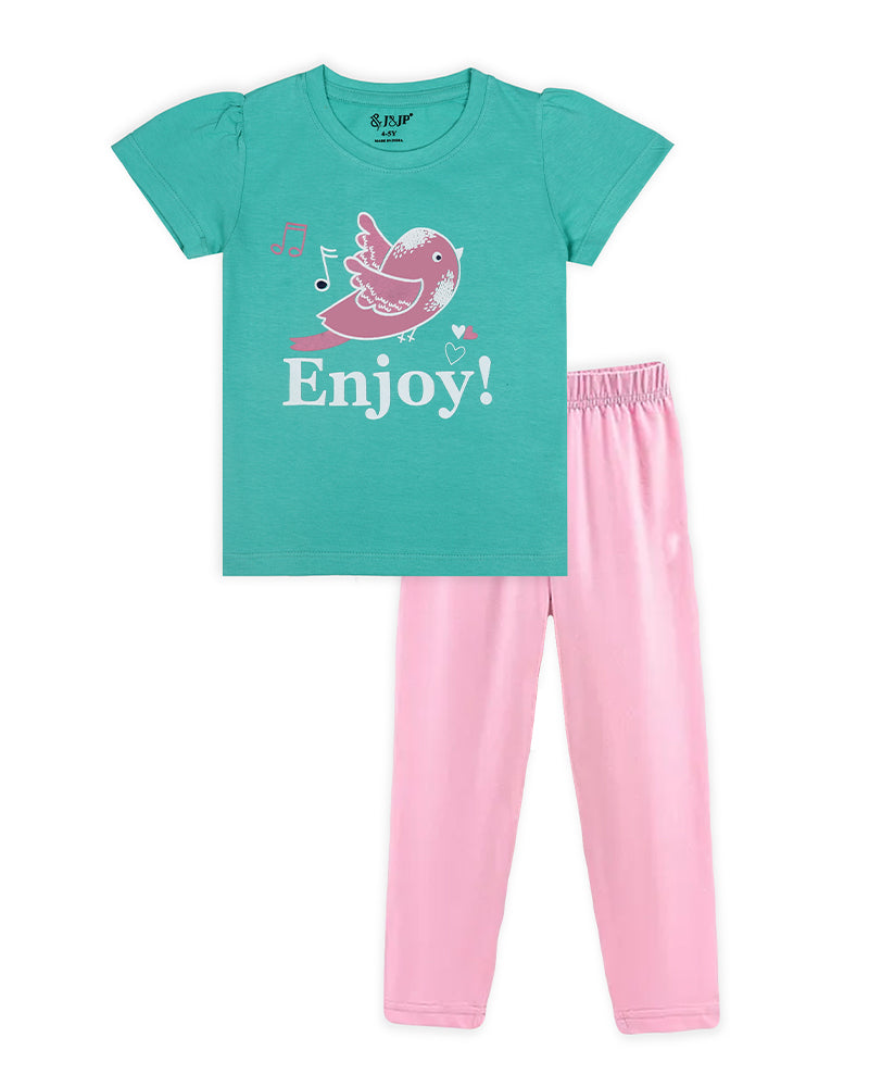 J&JP Kids Girls Printed T-shirt and Pant Set