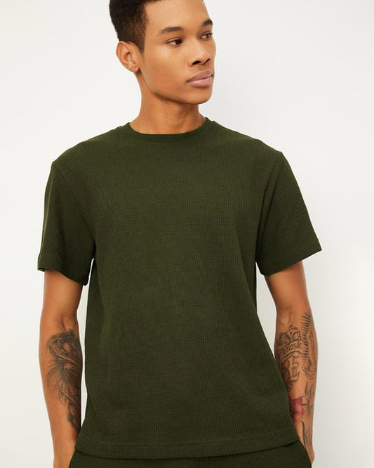 Men's Standard Fit Waffle T-Shirt-Olive Green