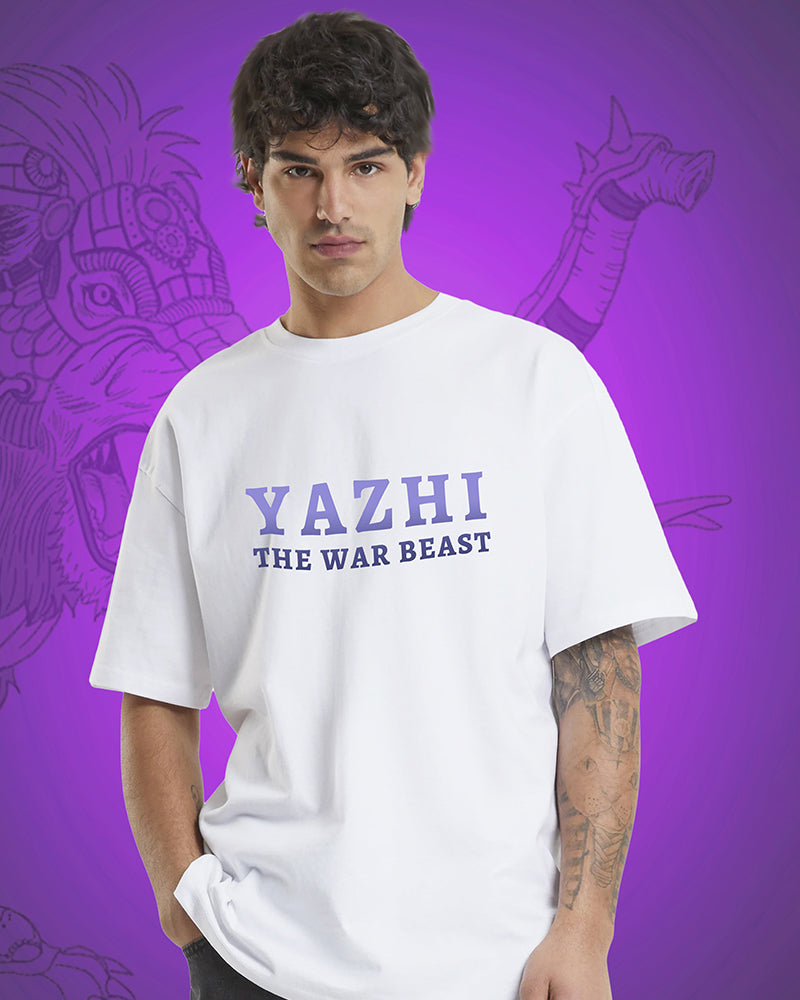 J&JP Men Yazhi The war beastTamil Tshirt Oversized - White