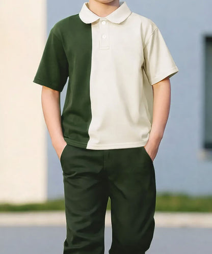 J&JP Boys Color Blocked Polo T-Shirt with Joggers Pant Set