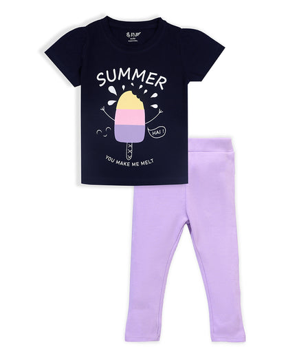 J&JP Kids Girls Printed T-shirt and Pant Set