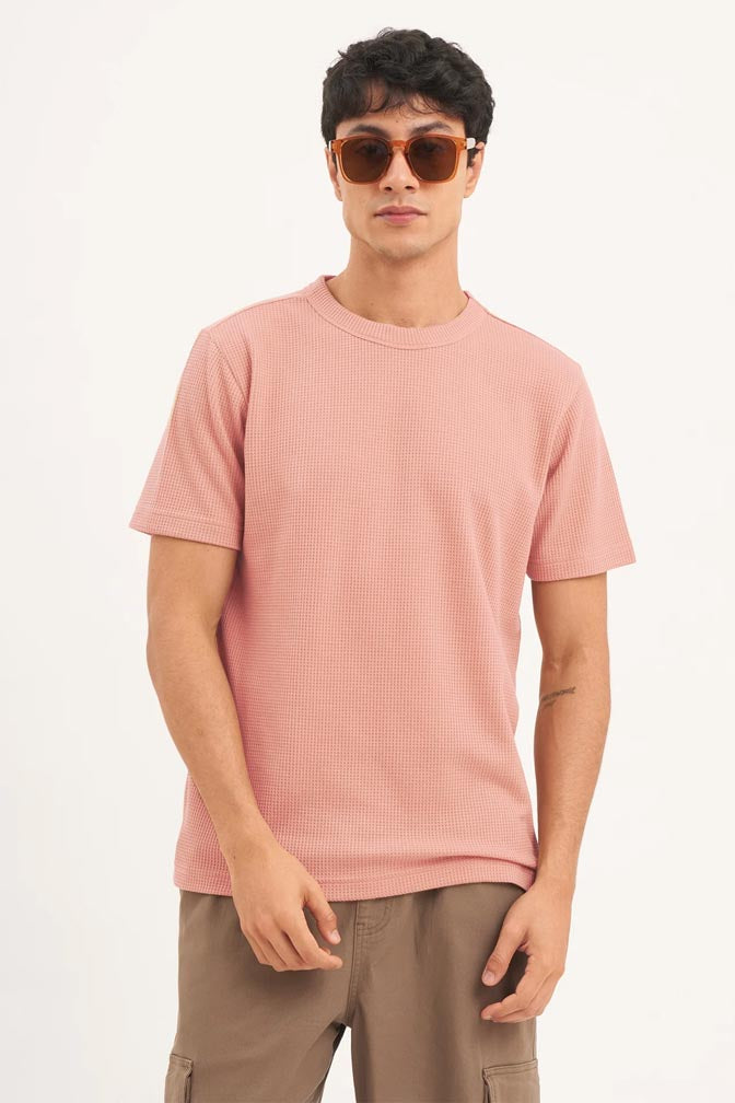 Men's Standard Fit Waffle T-Shirt-Peach