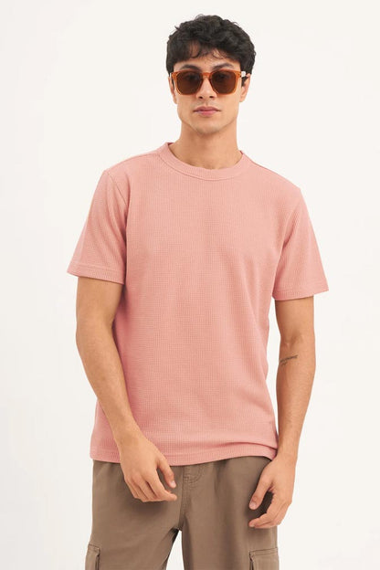Men's Standard Fit Waffle T-Shirt-Peach