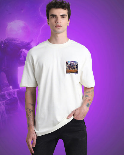 J&JP Men Airavath Tamil Tshirt Oversized -White