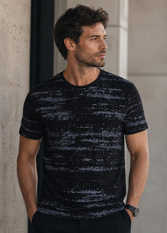 J&JP Premium Midnight Blue Static Print Crew Neck Mens T-Shirt