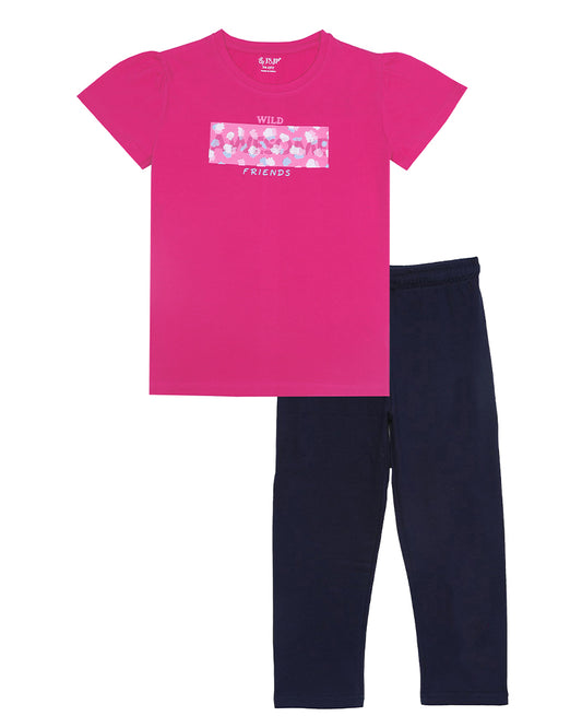 J&JP Kids Girls Printed T-shirt and Pant Set