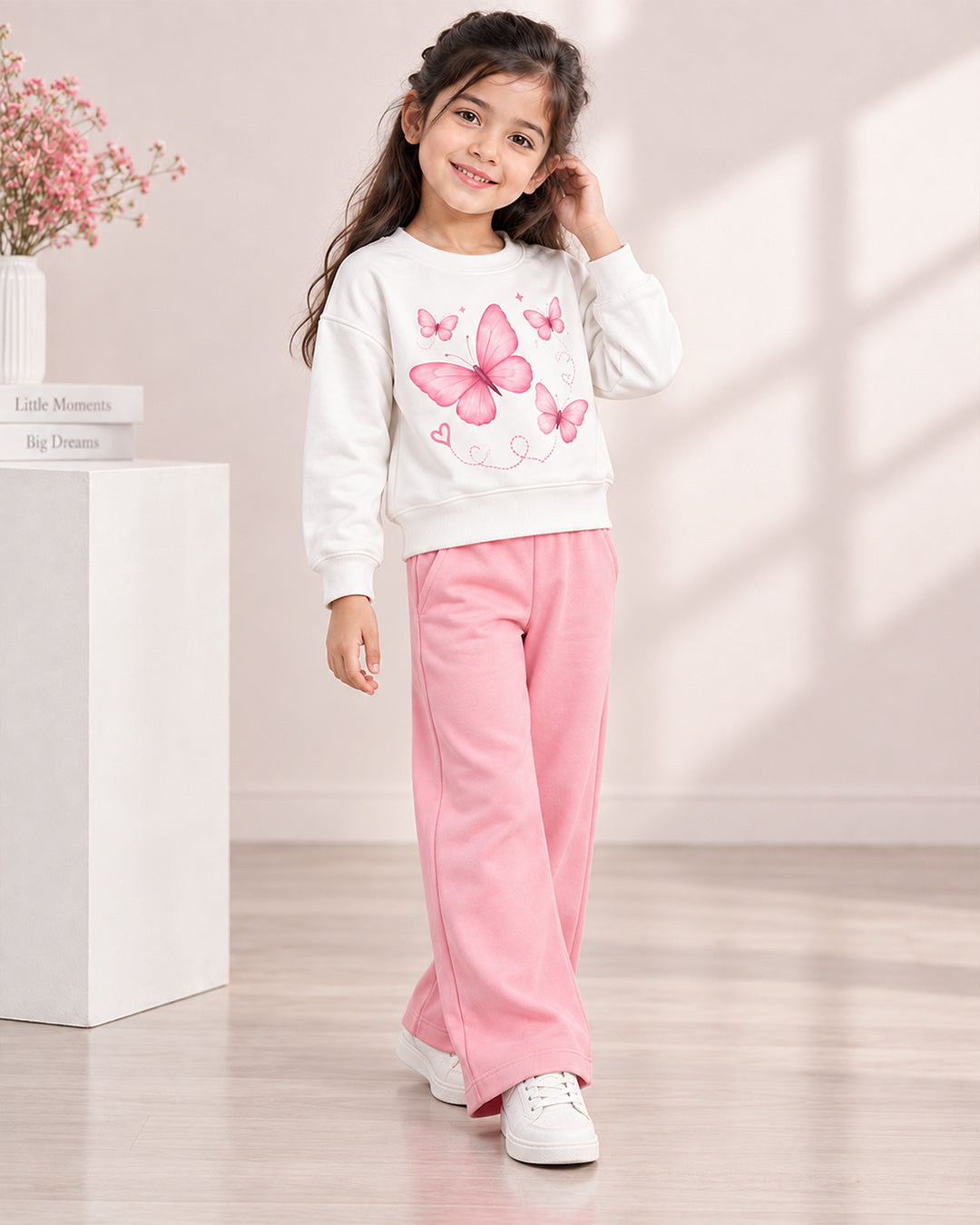 J&JP Girls Butterfly Printed Sweatshirt and Pant Set