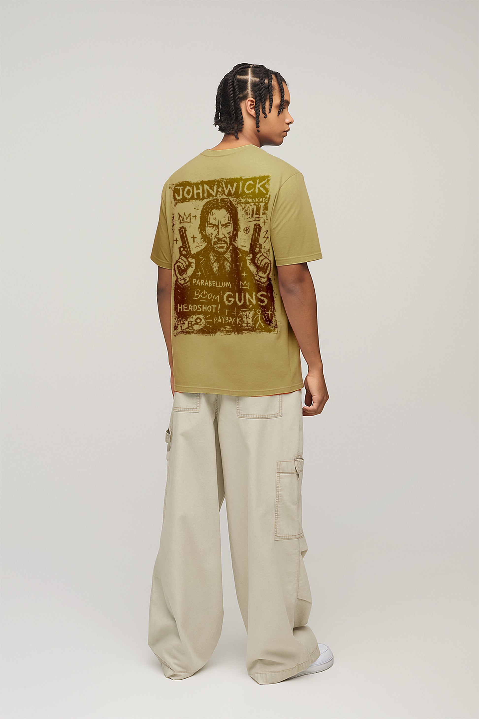 John wick printed T-shirt-Beige