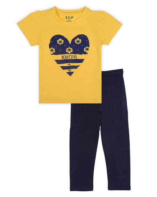 J&JP Kids Girls Printed T-shirt and Pant Set