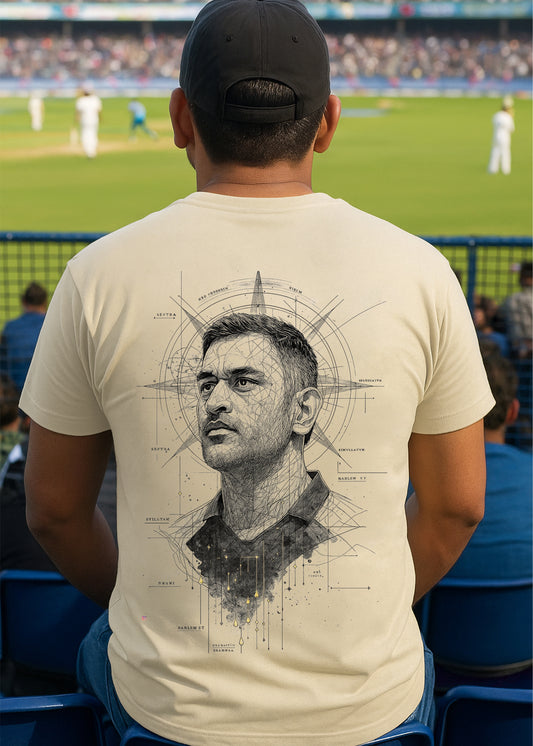 GOAT Series Iconic Dhoni Back Graphic Regular Fit T-Shirt for Men- Beige