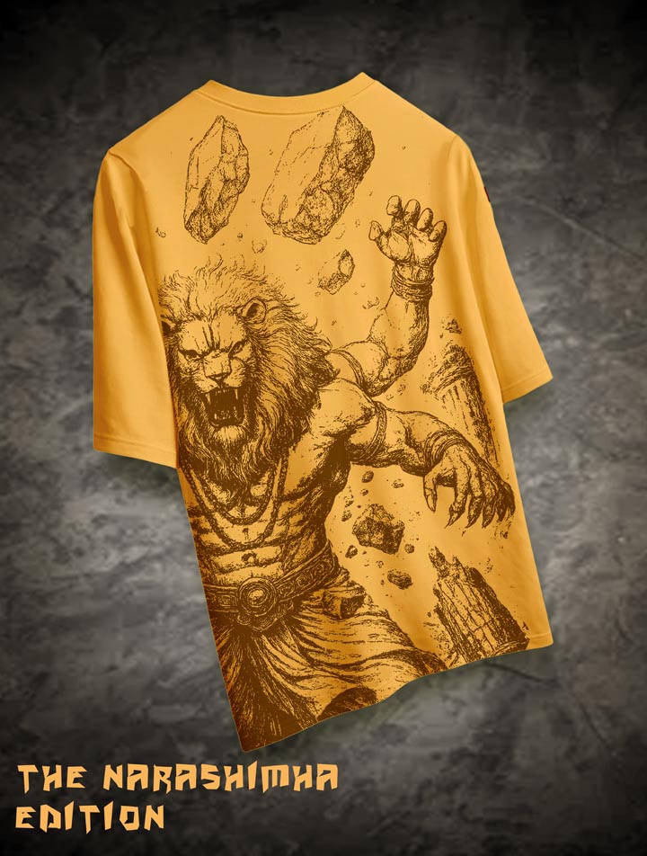 Maha Avatar Narashimar - Light Orange Artistic T-Shirt