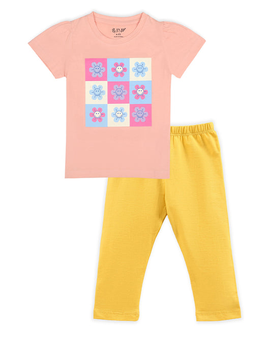 J&JP Kids Girls Printed T-shirt and Pant Set