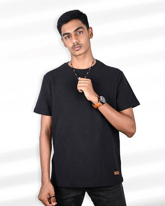 J&JP Men's Solid Tshirt -Black