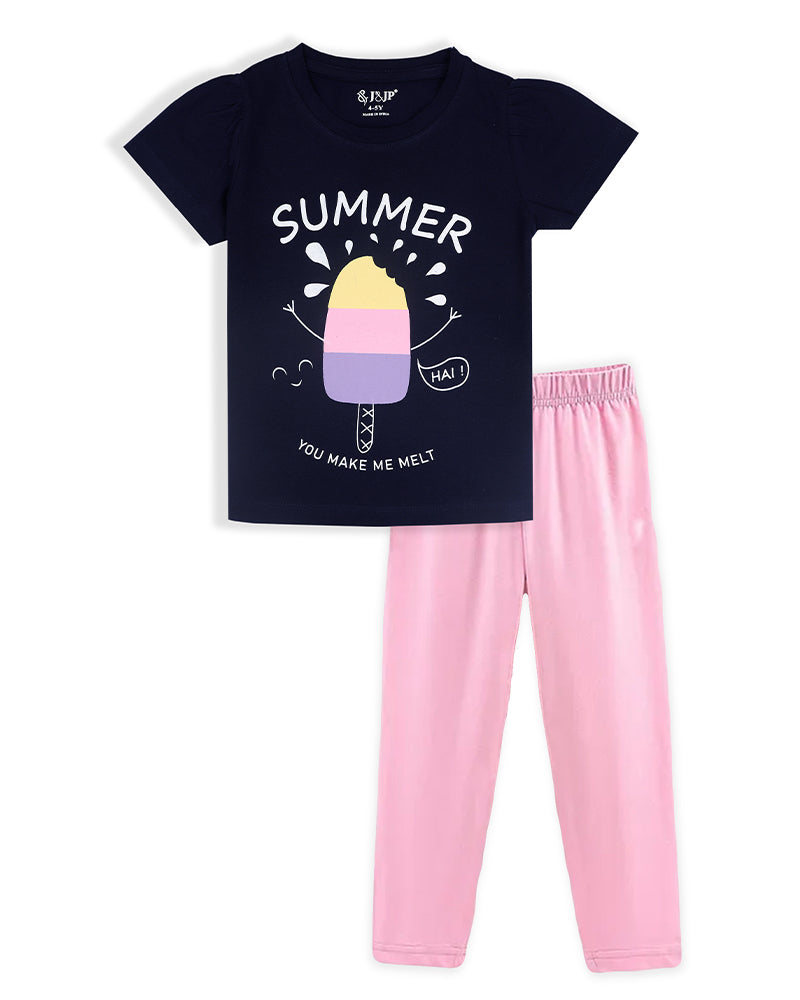 J&JP Kids Girls Printed T-shirt and Pant Set