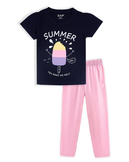 J&JP Kids Girls Printed T-shirt and Pant Set