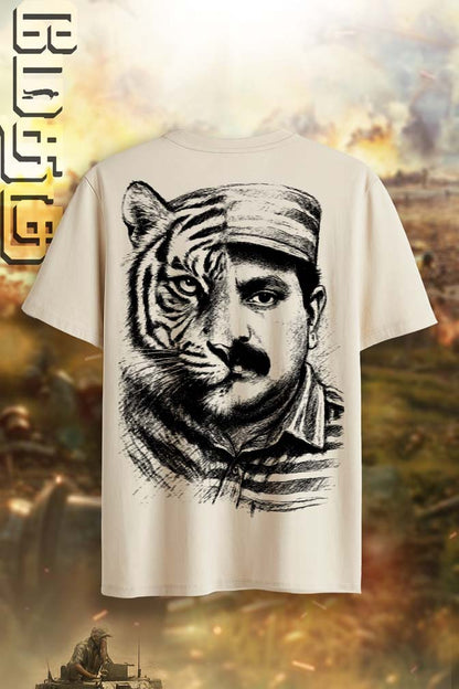 Half Prabhakaran Half Tiger Theme Regular Fit Men tshirt- Beige