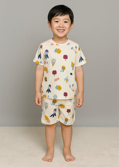 J&JP Kids Fruits Printed T-Shirt & shorts Set- Peach