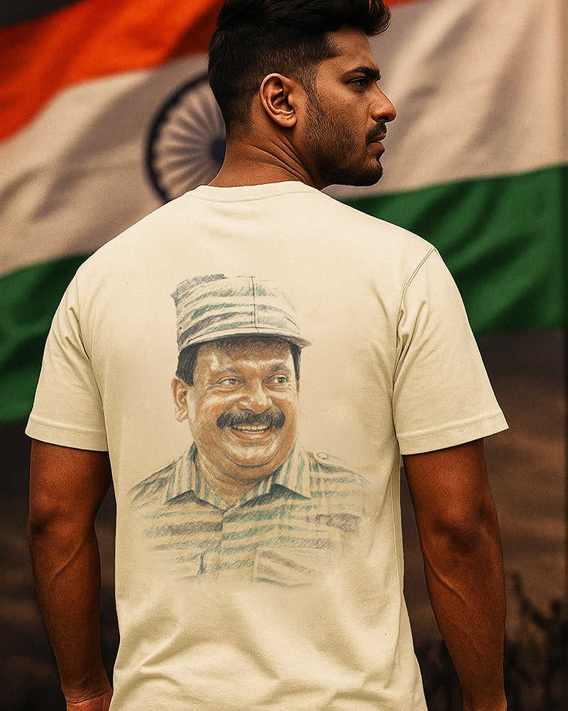 Prabhakaran Image Back Print Regular Fit T-Shirt for Men- Beige