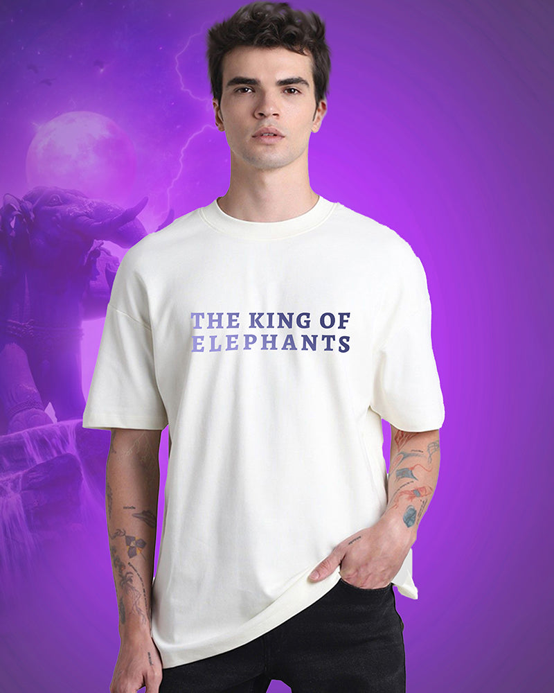J&JP Men Airavath The King of elephants Tamil Tshirt Oversized - White
