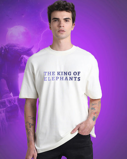 J&JP Men Airavath The King of elephants Tamil Tshirt Oversized - White