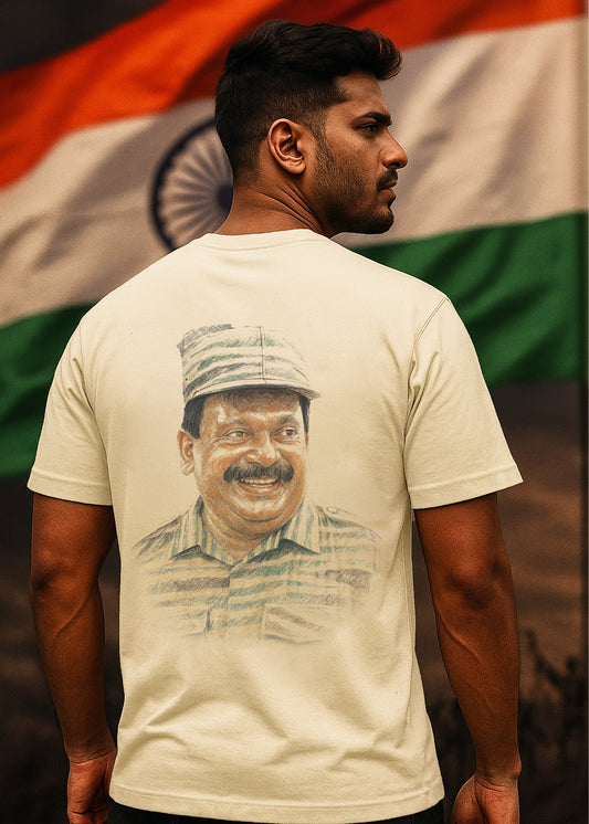 GOAT Series Iconic Prabhakaran Back Graphic Printed Regular Fit T-Shirt for Men- Beige