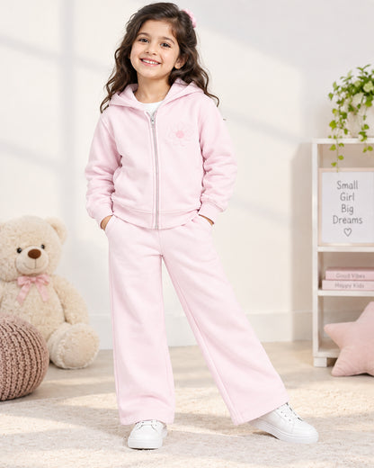 J&JP Girls Pink Printed Zipper Hoodie and Pant Set