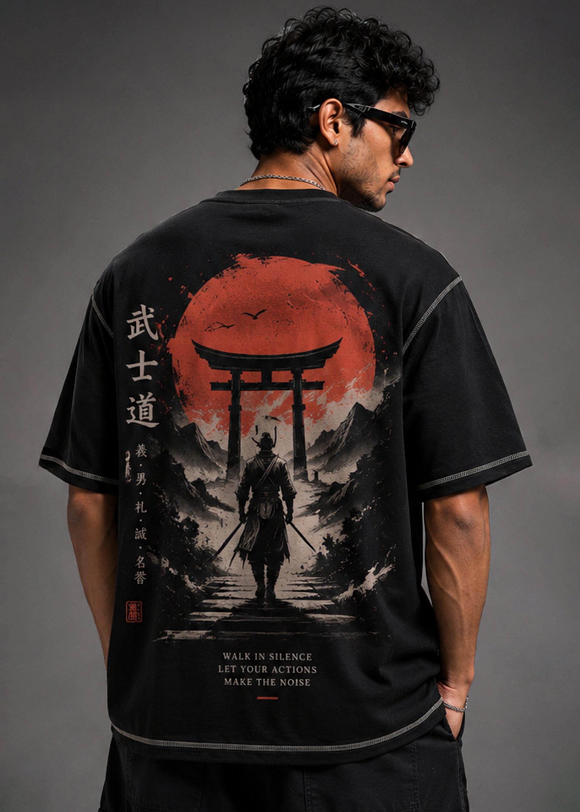 J&JP Mens Black Anime Oversized Graphic T-Shirt