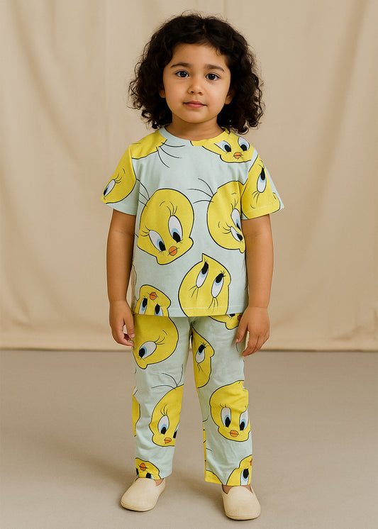 J&JP Kids Duck Printed Half Sleeve T-shirt and Pant Set- Sky Blue