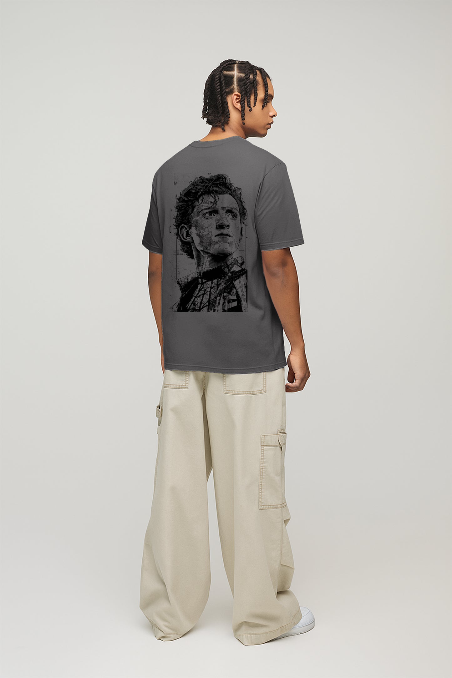Peter Parker Back Printed T-Shirt- Grey
