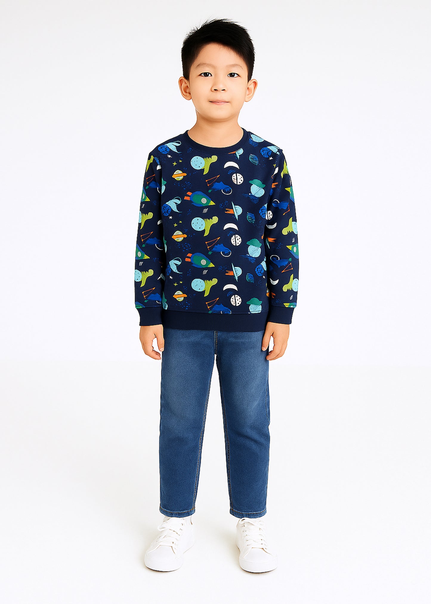 J&JP Boys Printed Full Sleeve T-Shirt- Navy Blue