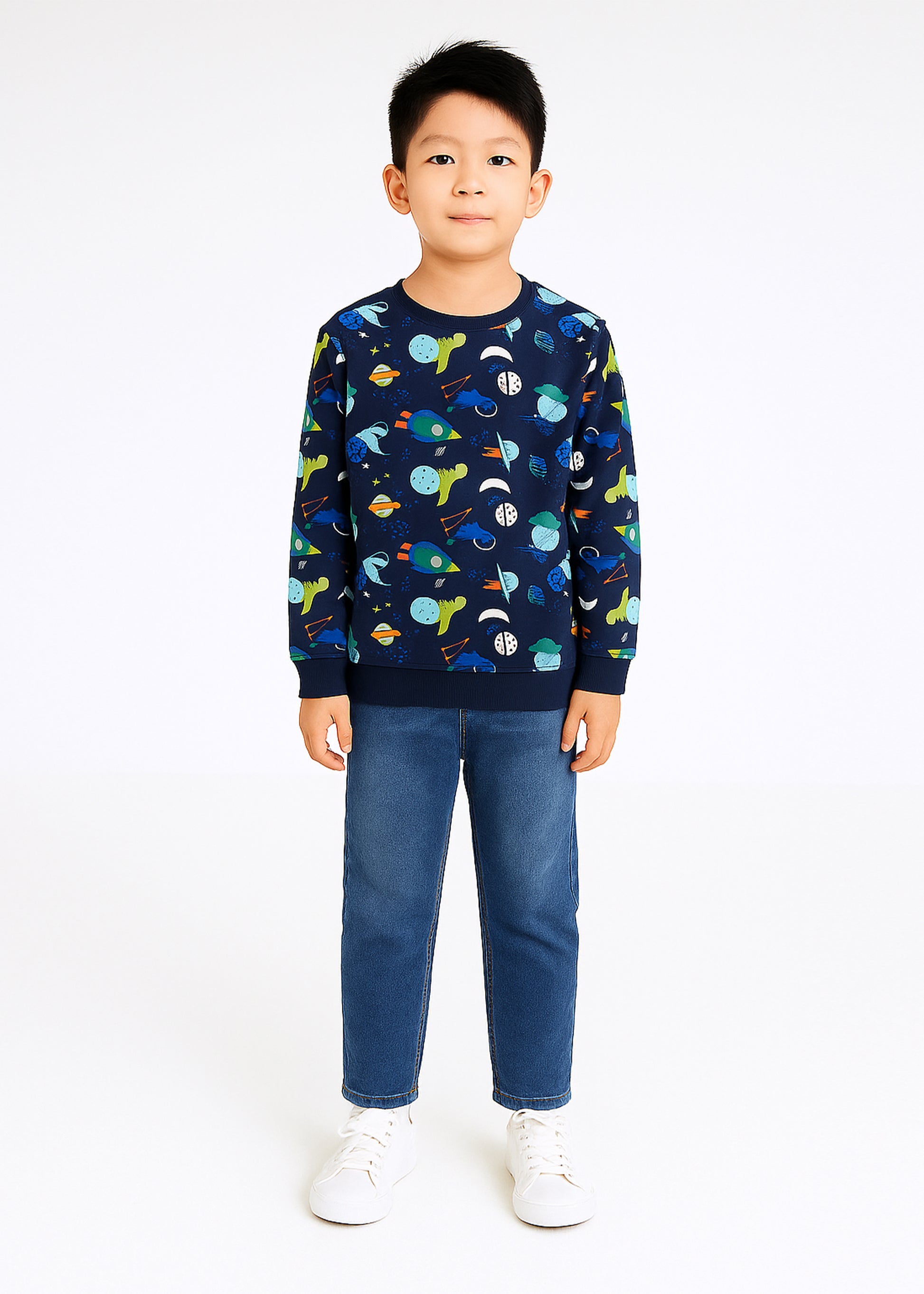 J&JP Boys Printed Full Sleeve T-Shirt- Navy Blue