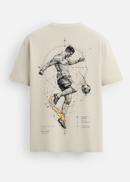 GOAT Series Iconic Ronaldo Back Graphic Printed Regular Fit T-Shirt for Men- Beige