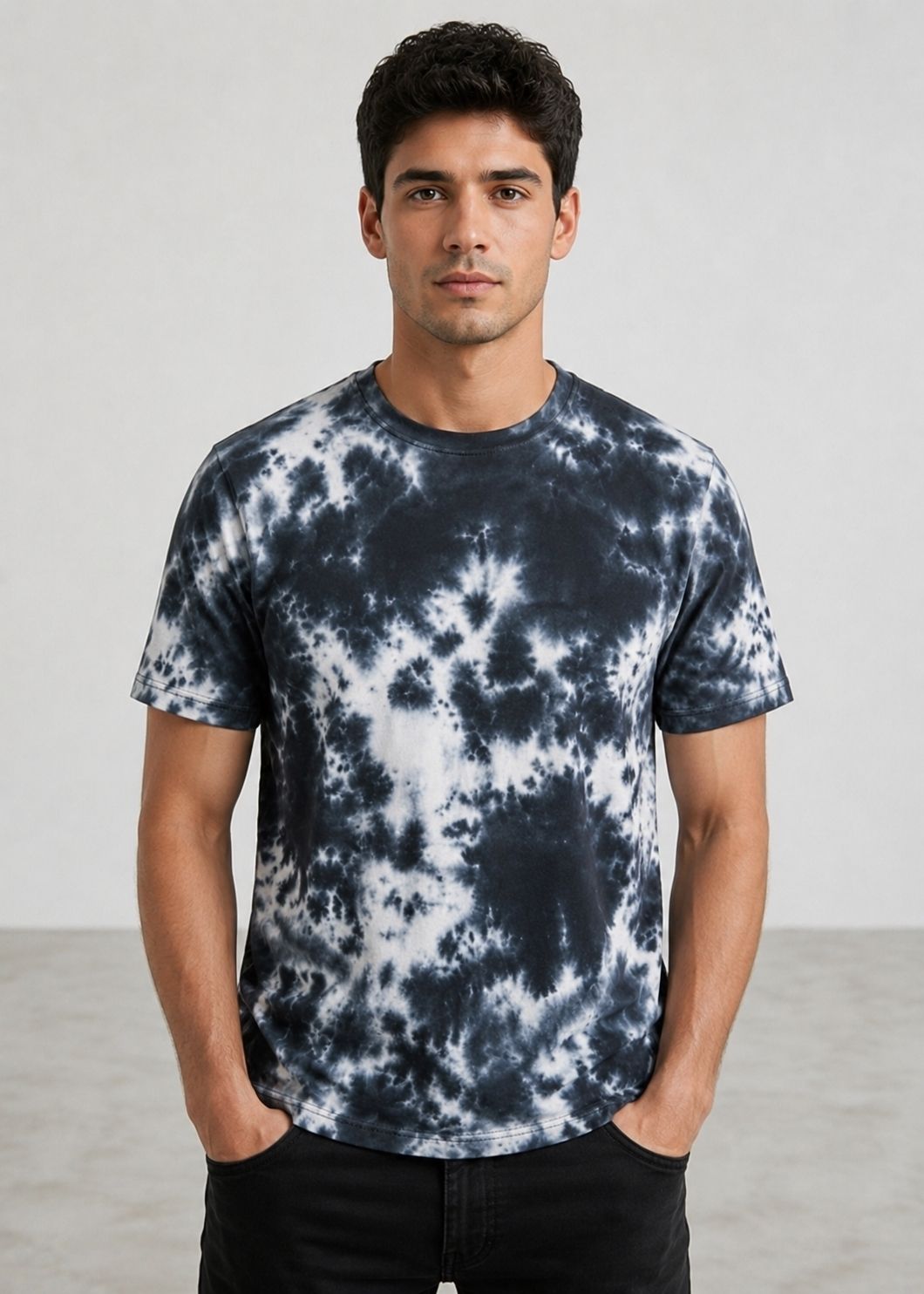 J&JP Midnight Black Tie Dye Casual Mens T-Shirt