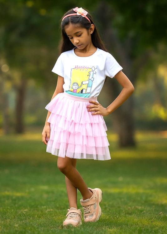 Kids Girls Solid Lite Pink Skirt