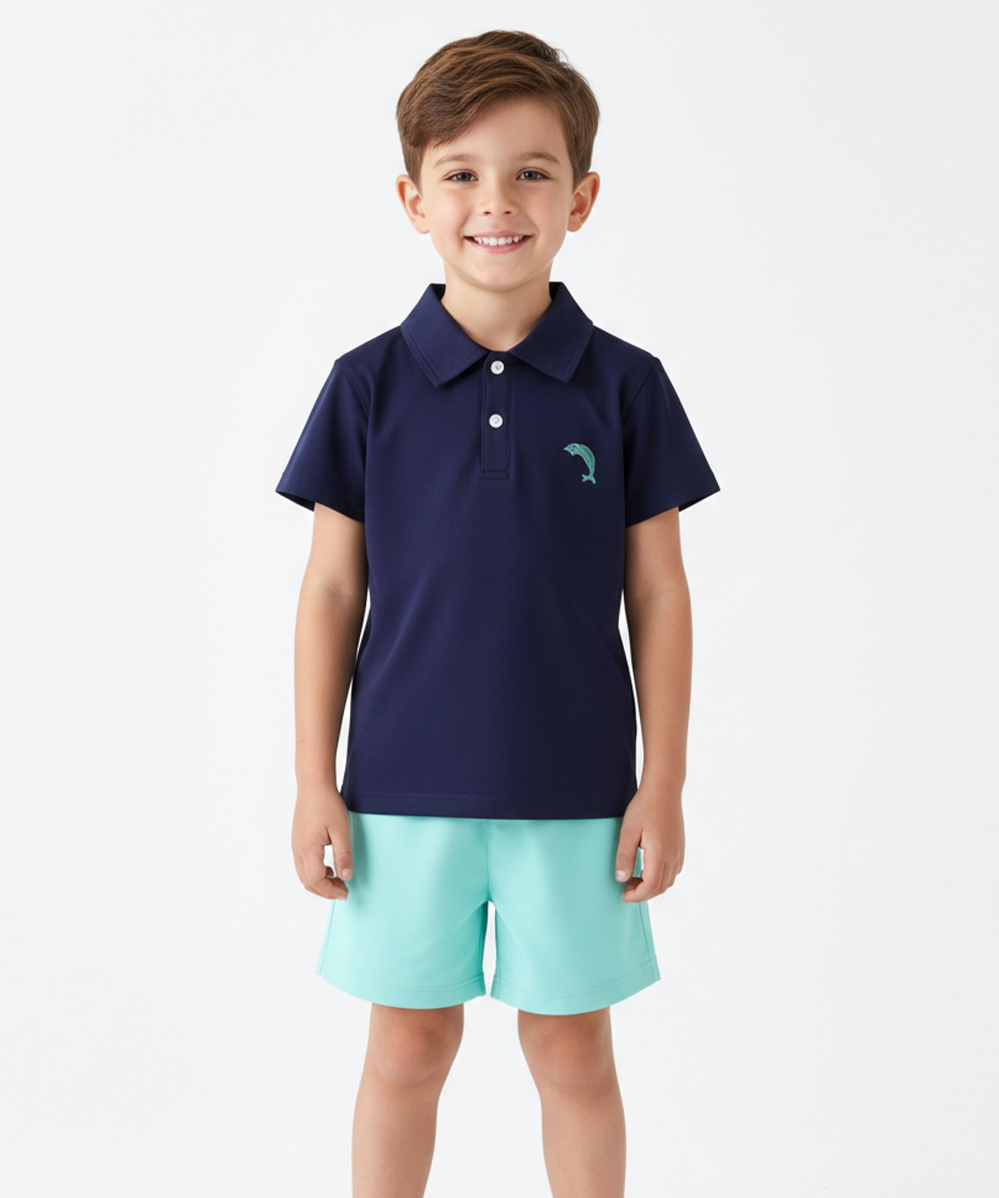 J&JP Boys Solid Dolphin Polo T-Shirt and Shorts Set