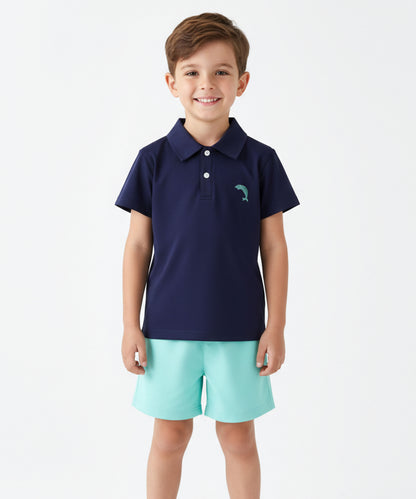J&JP Boys Solid Dolphin Polo T-Shirt and Shorts Set
