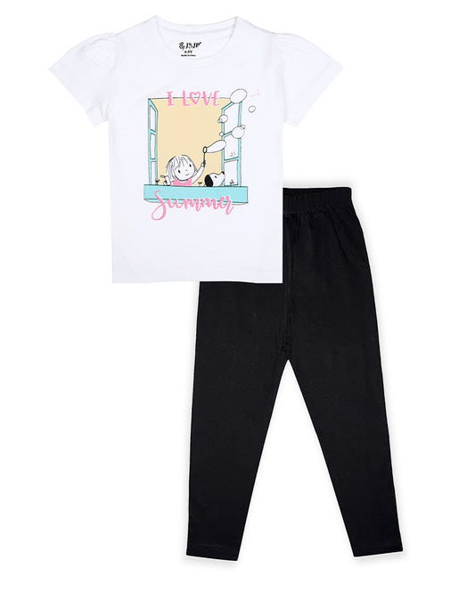 J&JP Kids Girls Printed T-shirt and Pant Set