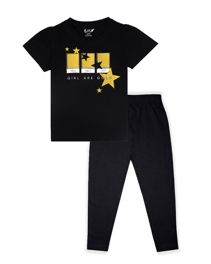 J&JP Kids Girls Printed T-shirt and Pant Set