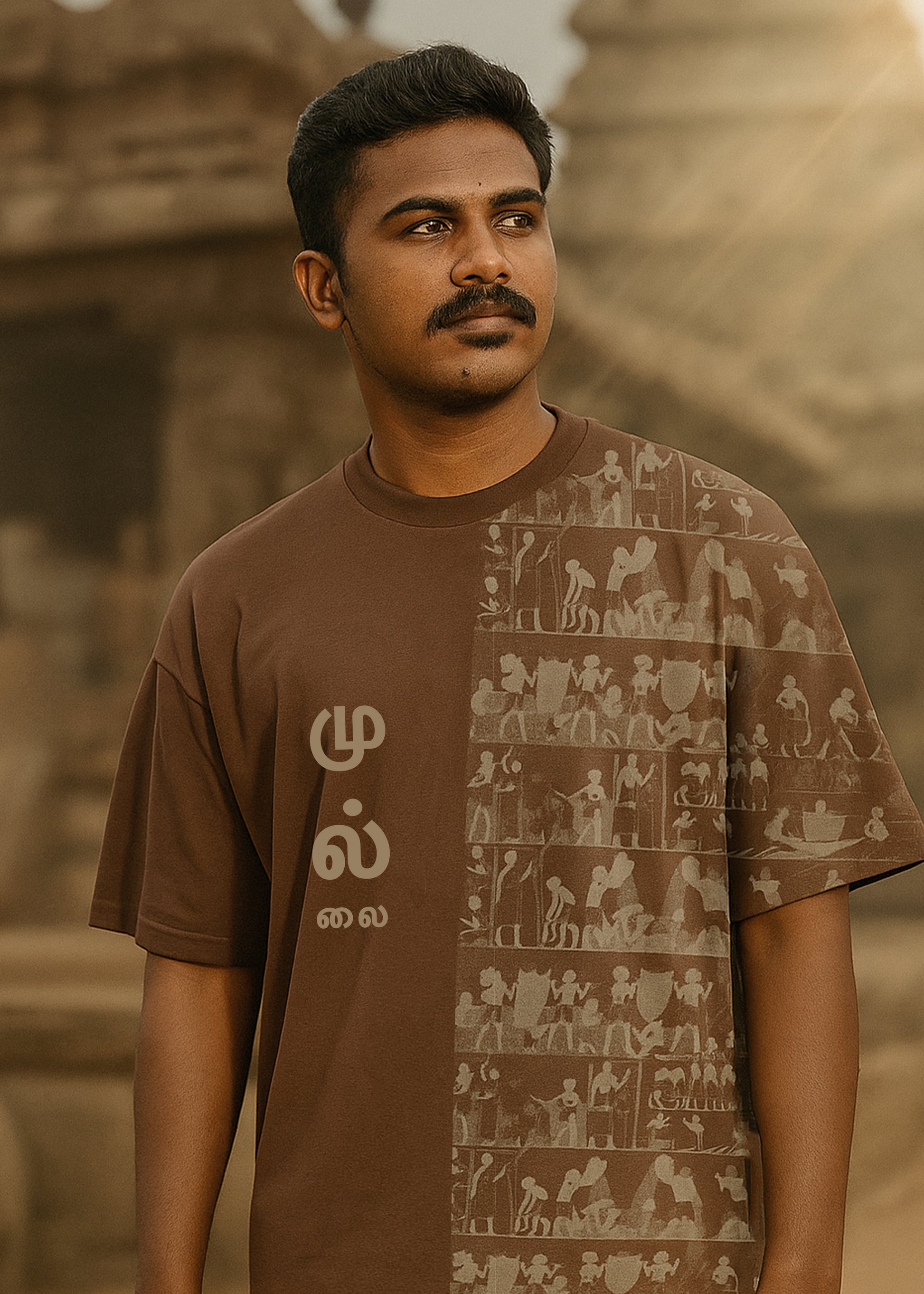 J&JP Men's Mullai Printed Five Sleeve T-shirt- Brown