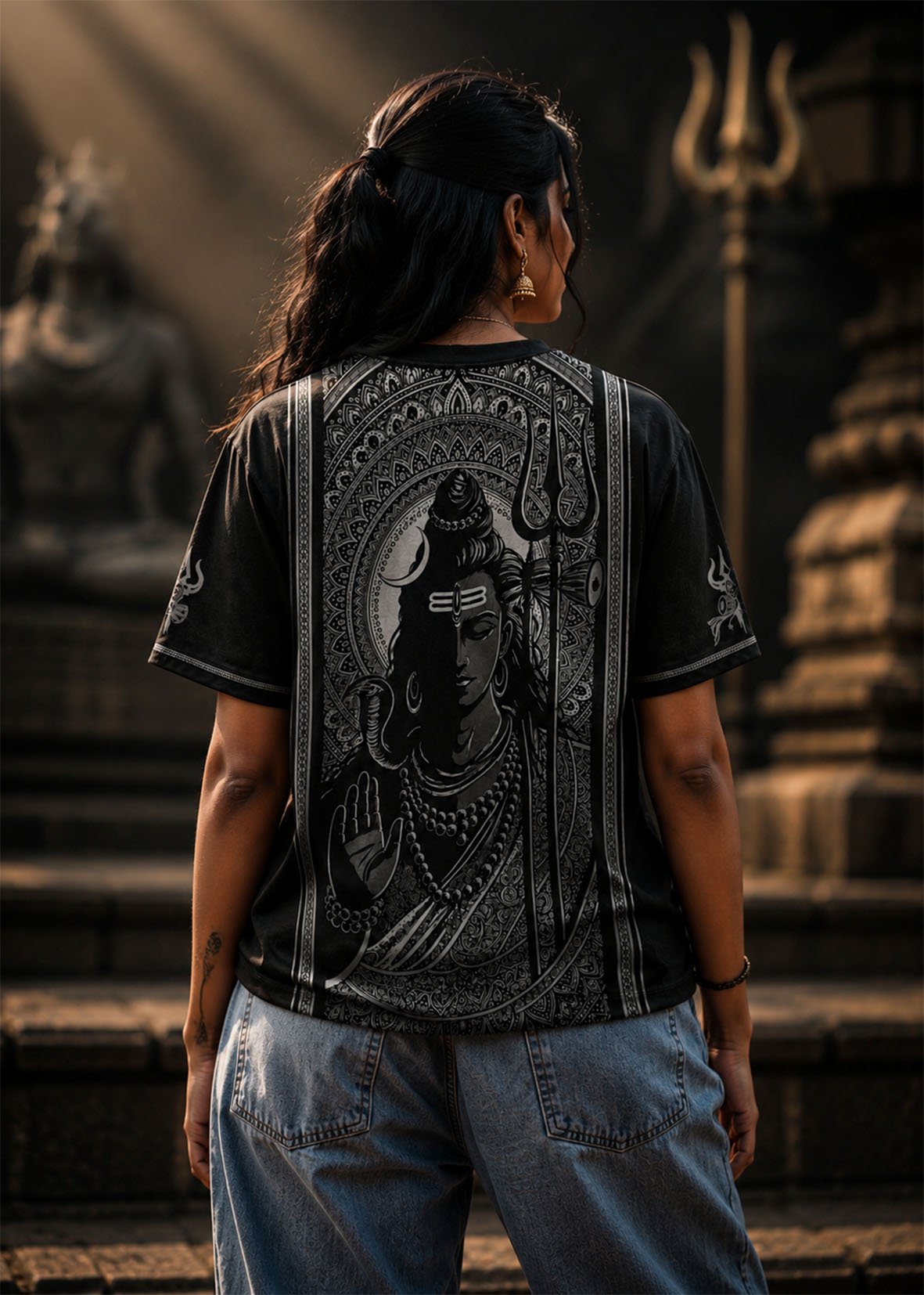 Womens Mahadev Divine Back Graphic Print T-Shirt