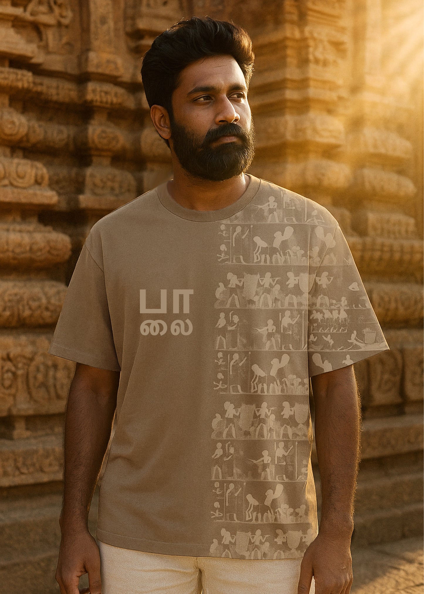 J&JP Men's Palai Printed Five Sleeve T-shirt- Lite Brown
