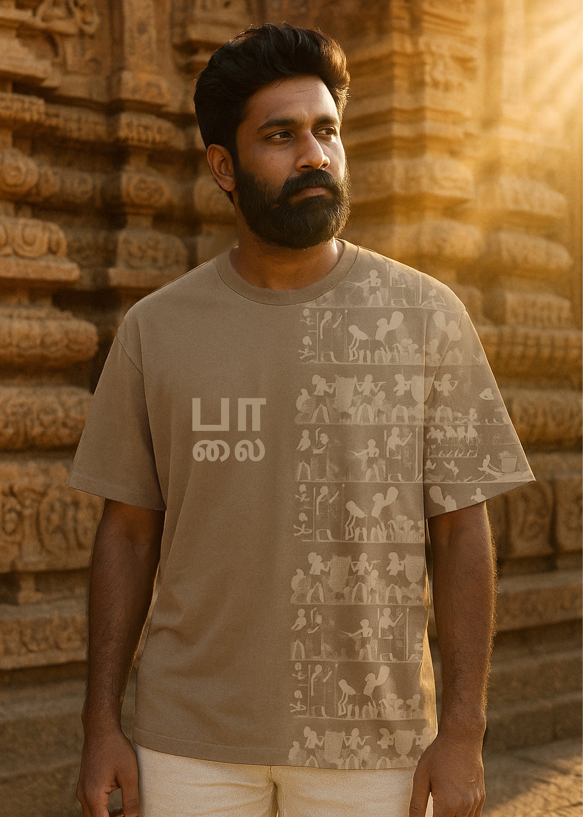 J&JP Men's Palai Printed Five Sleeve T-shirt- Lite Brown