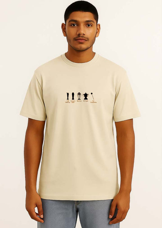J&JP Men's M.S Dhoni Printed Oversized T-Shirt- Beige
