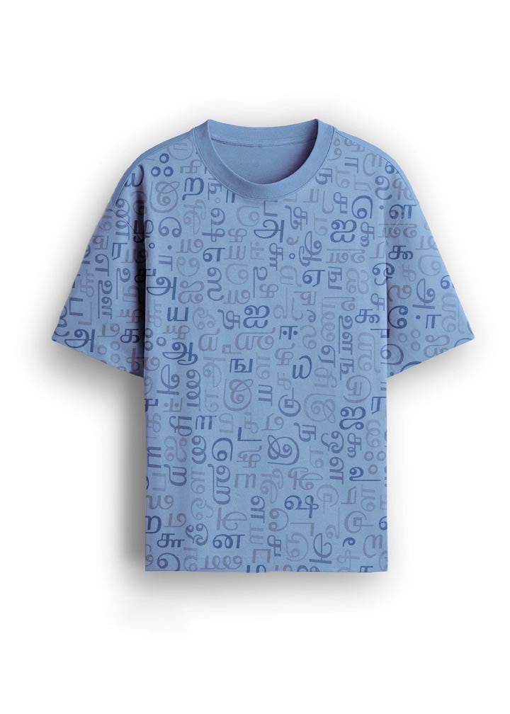 Men's Tamil Letters All Over Print Tshirt- Blue