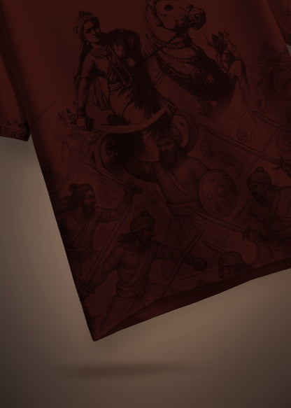 Velu Nachiyar Battle Field Printed T-Shirt-Brown