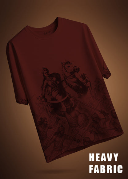 Velu Nachiyar Battle Field Printed T-Shirt-Brown