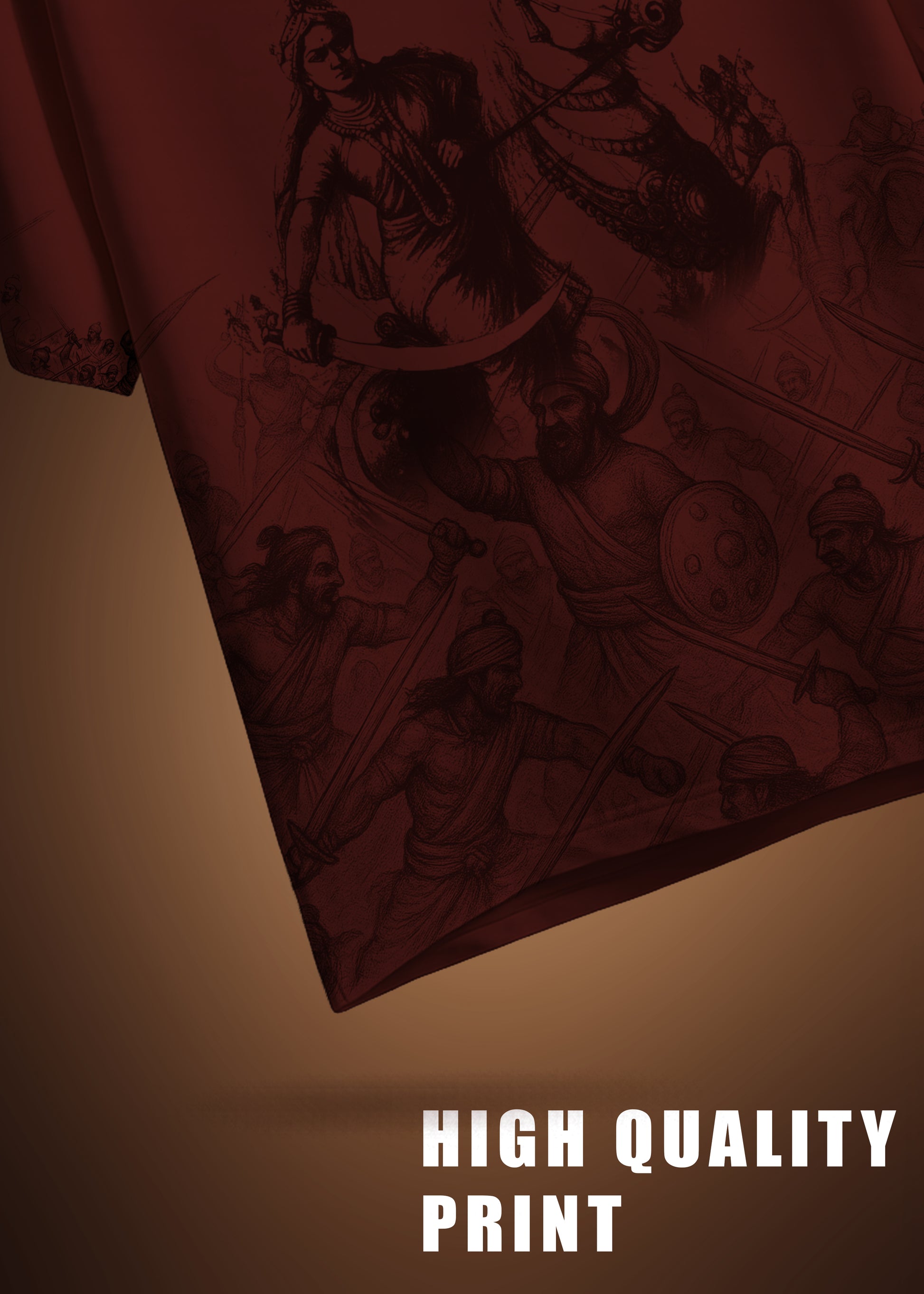 Velu Nachiyar Battle Field Printed T-Shirt-Brown