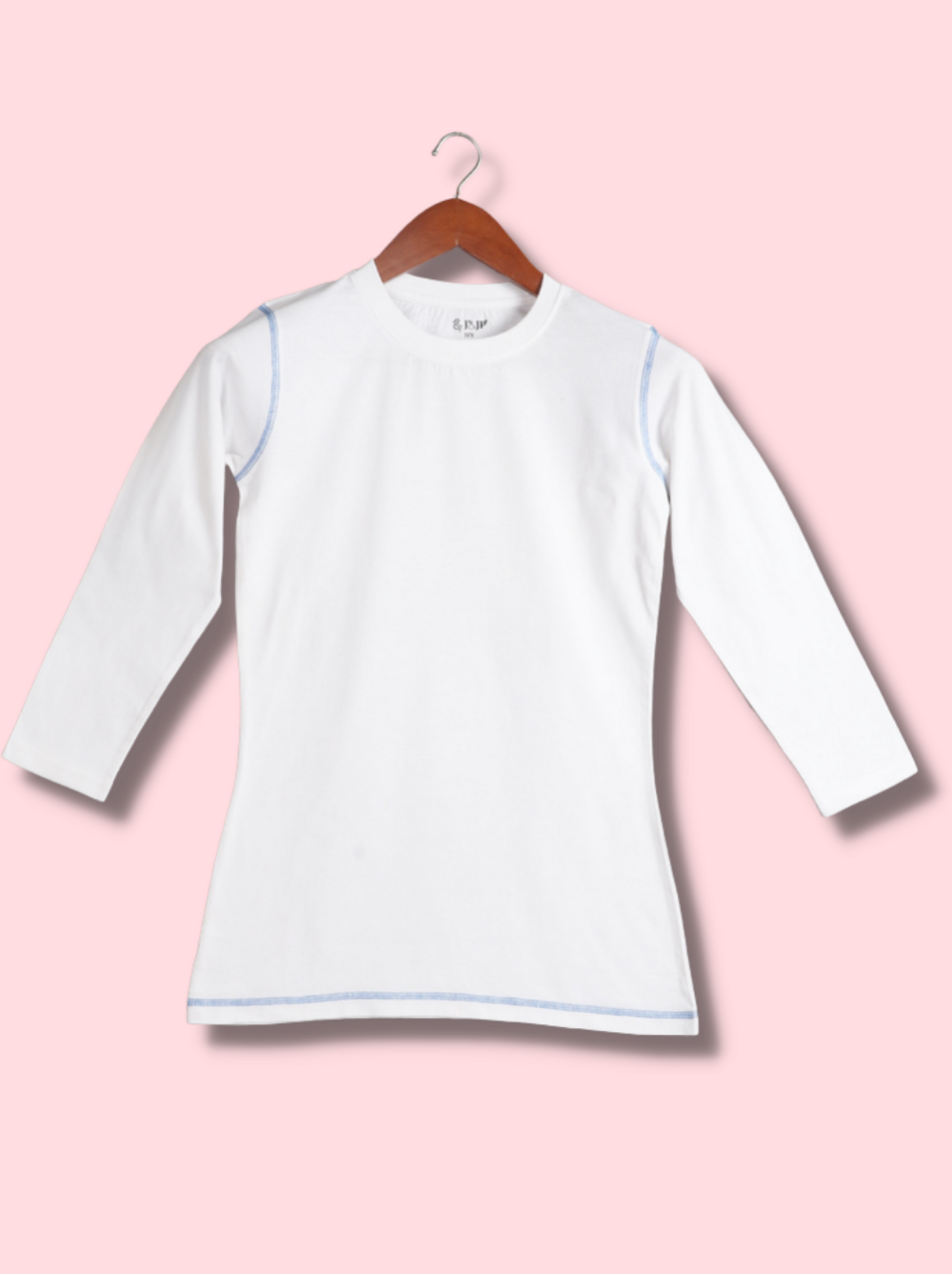 Kids White Full sleeve Solid Cotton jersey knit, Single Jersey T-Shirt