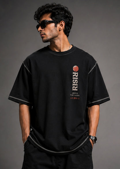 J&JP Mens Black Anime Oversized Graphic T-Shirt